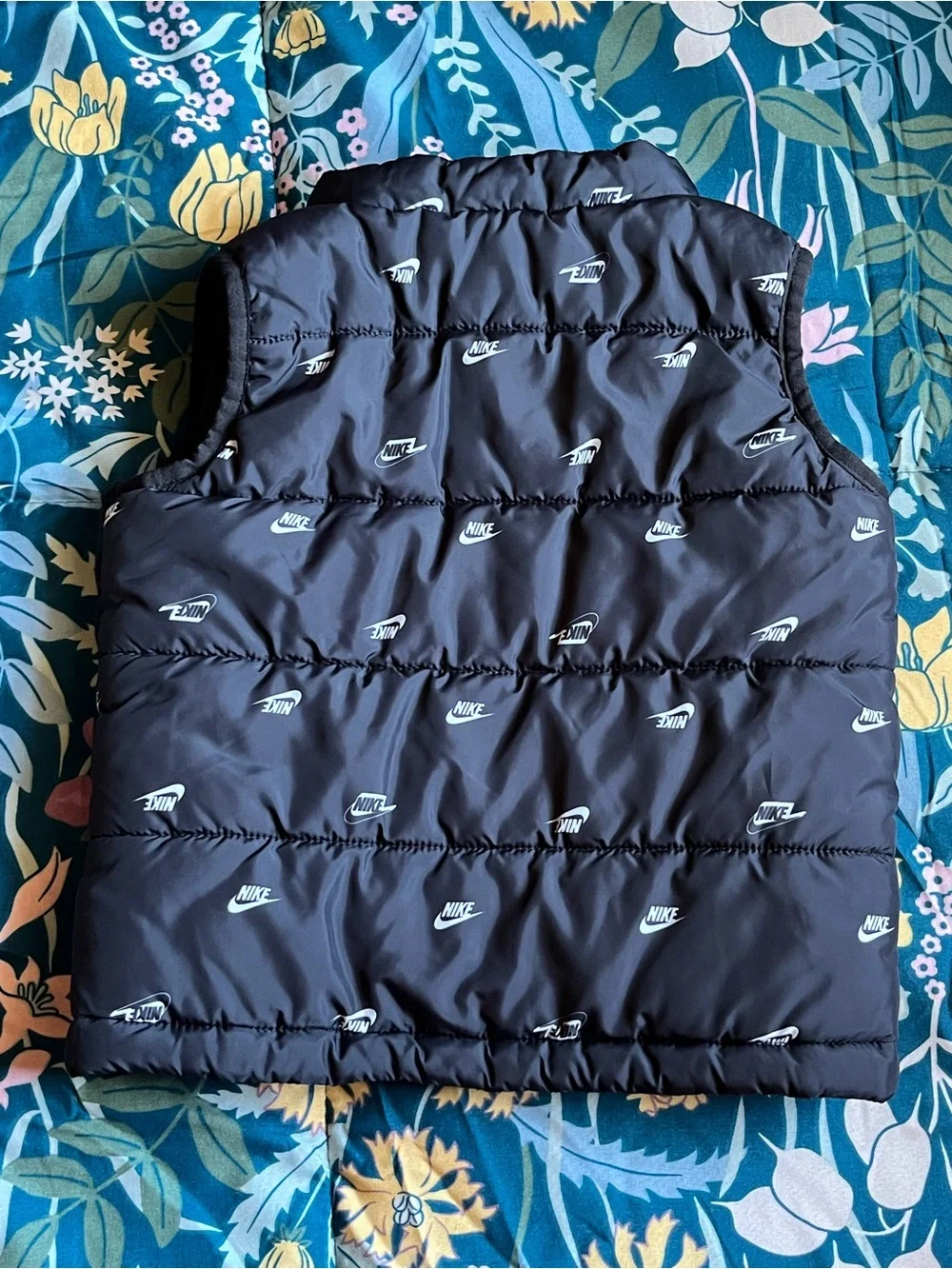Nike Kids Black Puffer Vest with White Logo Print Size 24 Months
